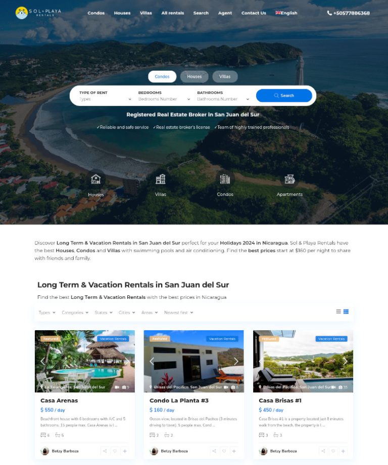 Sol & Playa Rentals - Nicaragua | Ultrawagner Diseño web